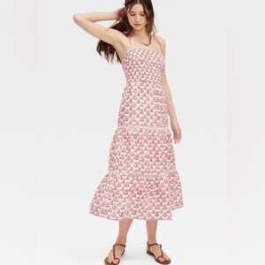 Roller Rabbit x Target Floral Tie-Shoulder Tiered Maxi A-line Dress Red size M